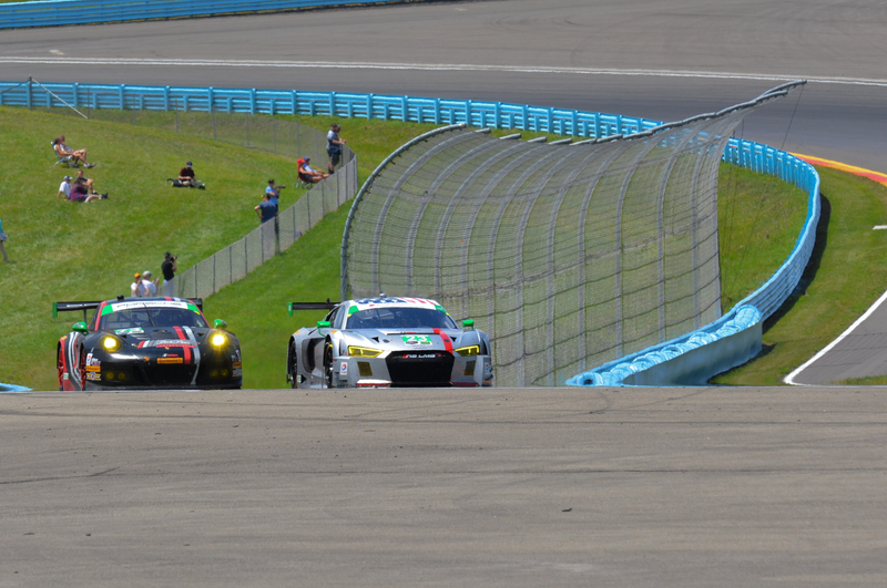 Stevenson Motorsports Audi R8 LMS GT3 and Park Place Motorsports Porsche 911 GT3 R